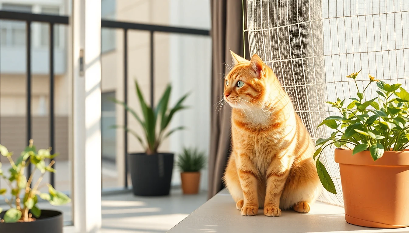 Filet de protection anti-chute pour chat installé sur un balcon en Suisse romande