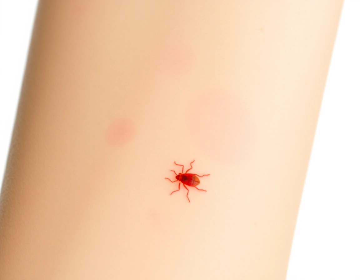 Piqûres de punaises de lit sur le bras - rangée de boutons rouges caractéristique